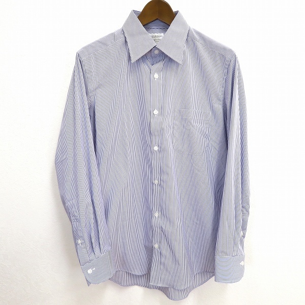 #a 五大陸 gotairiku ドレス シャツ 16/41 白 紫 ストライプ ビジネス カッターシャツ プレミアムプリーツ 形態安定 美品 メンズ 946105 k0拍卖