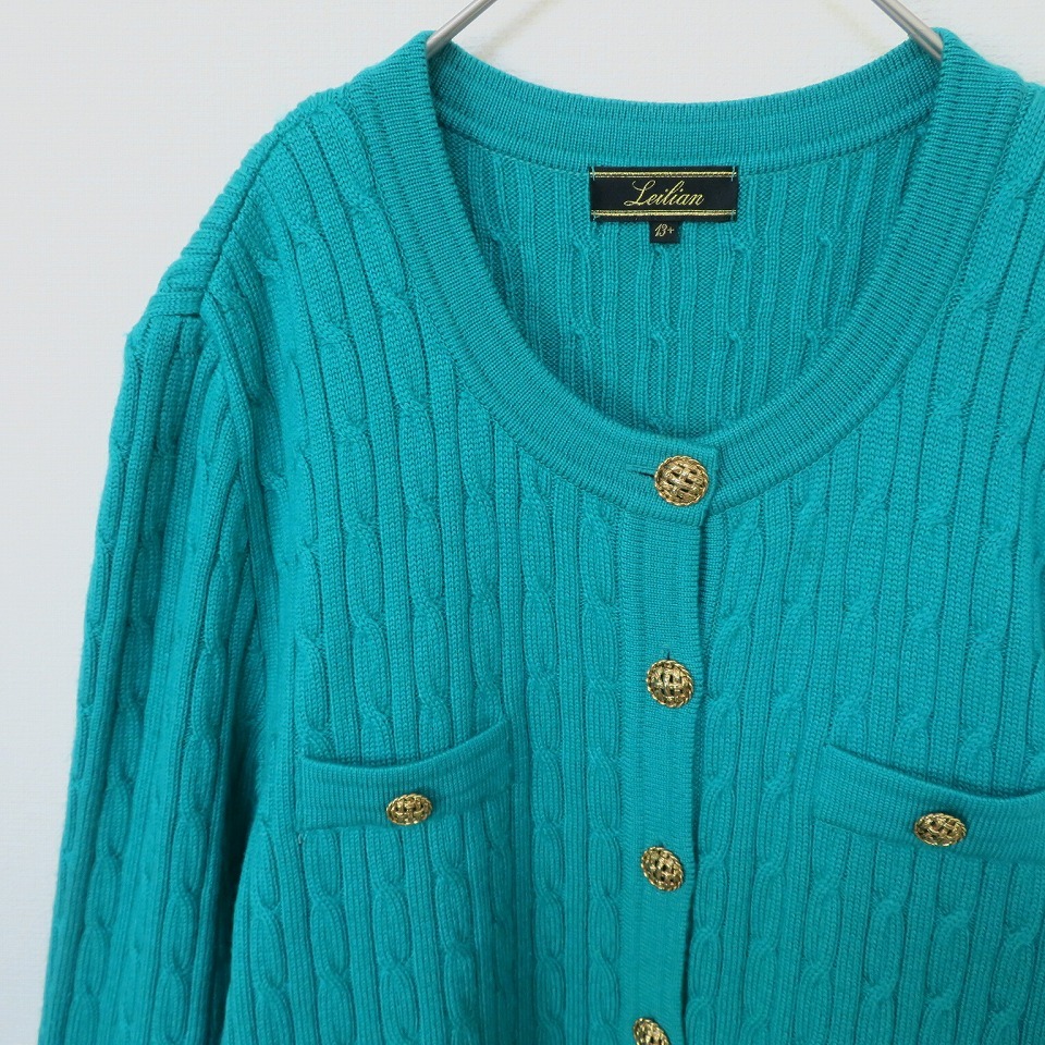 レリアン Leilian ケーブルニット カーディガン 金釦 x867279ss拍卖