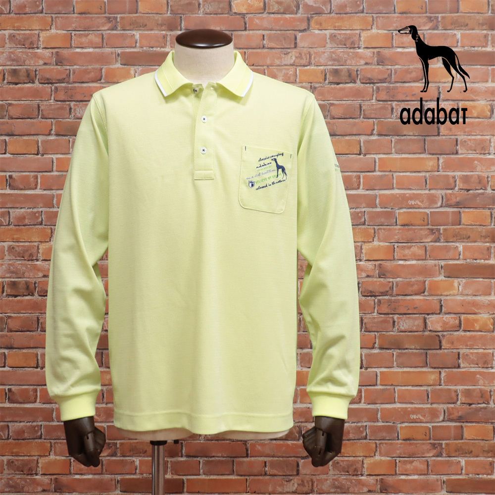 1円/春夏/adabat/50サイズ/ポロシャツ 082-18420 吸水速乾 抗菌防臭 UV 機能性 胸ポケット ゴルフ 長袖 日本製 新品/黄緑/グリーン/ki342/拍卖