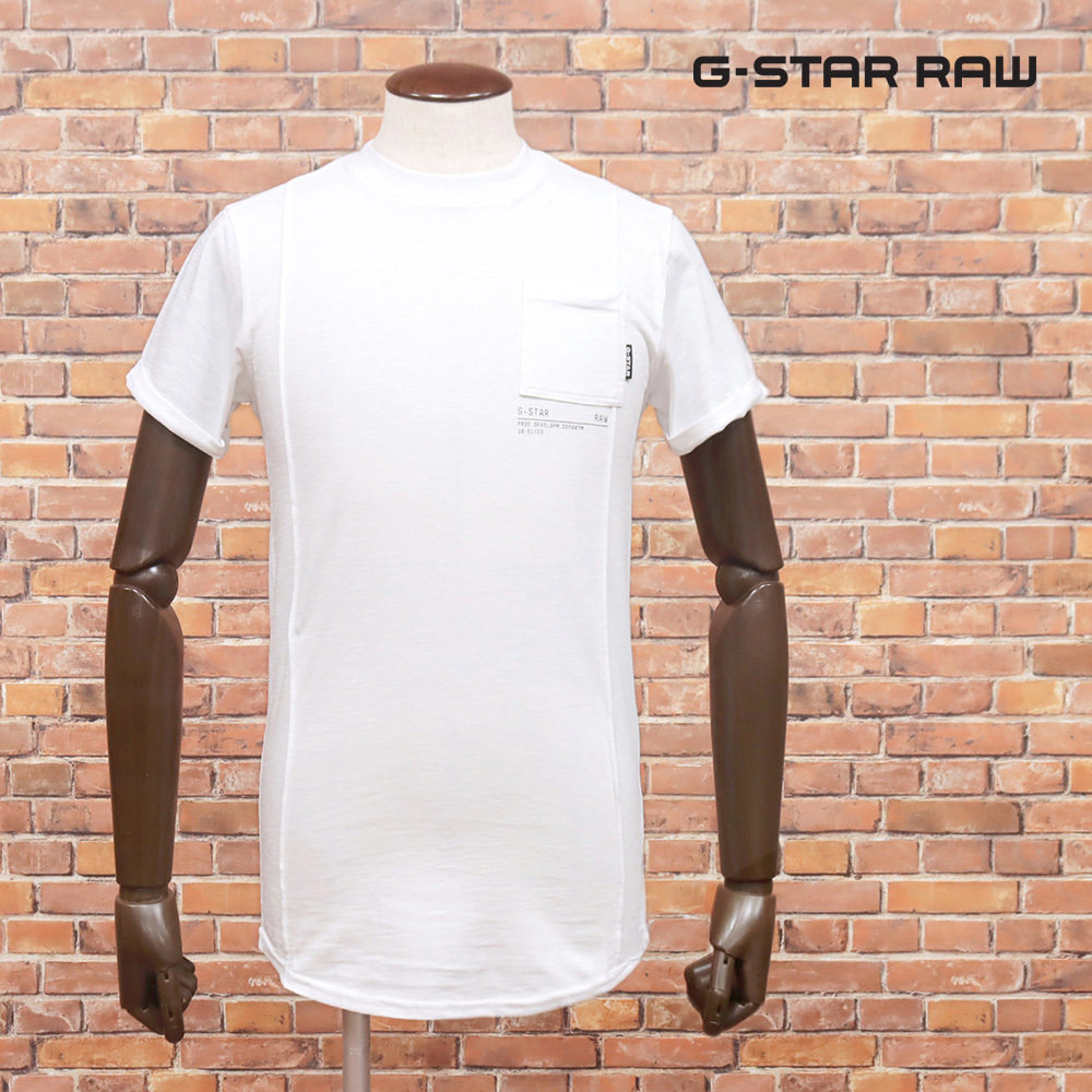 1円/G-STAR RAW/XXSサイズ/ポケットTシャツ LASH PKT BACK GRAPHIC R T D19897-C372 バックプリント 半袖 新品/白/ホワイト/jh161/拍卖