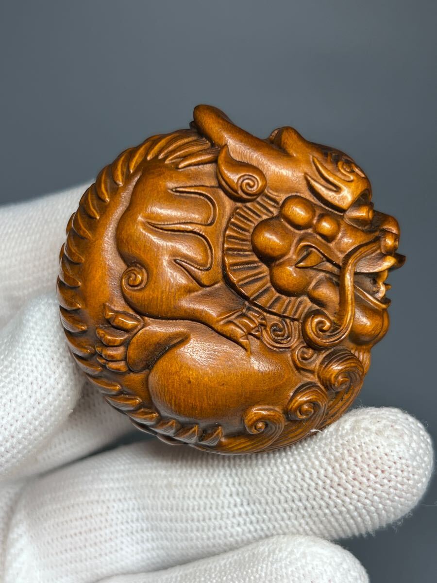古美術 黄楊木 神獣 貔貅 木製 木彫り 縁起物 開運金運財運 コレクショ拍卖