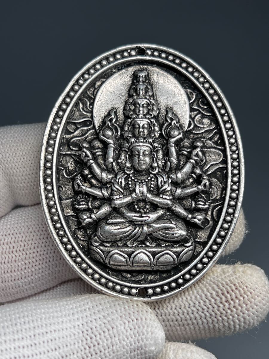 仏教美術 千手観音 掛け物 金属工芸 浮き彫り 大清年製 刻印あり コレクション拍卖