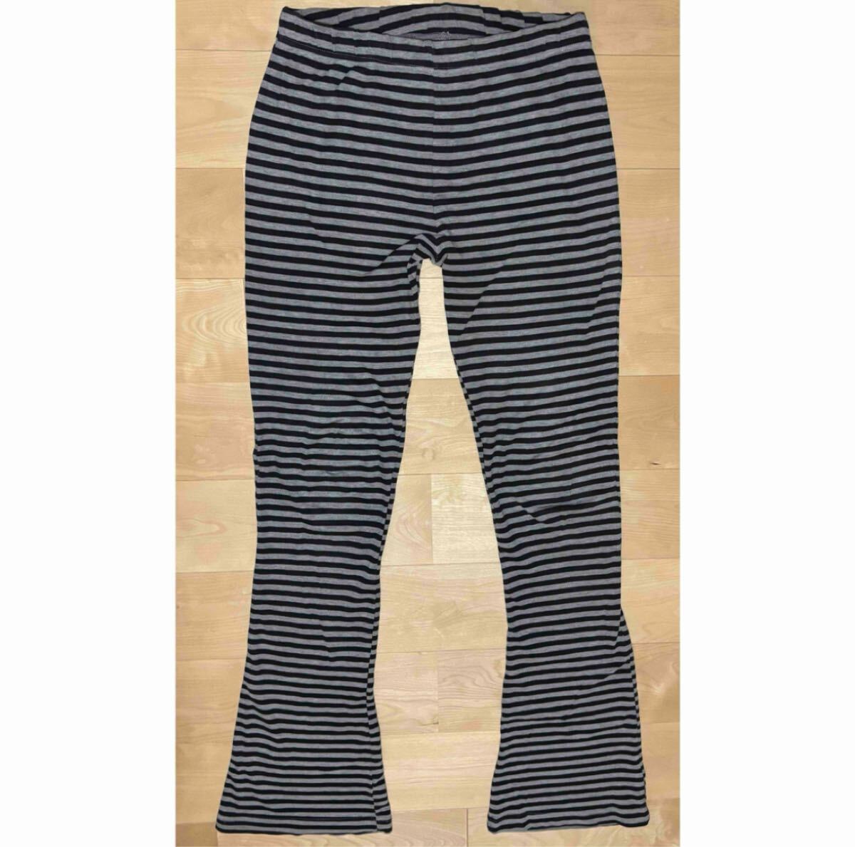 ジャージーパンツ ウエストゴム ボーダー グレー 黒 ブラック ルームウェア フリーサイズ 灰色 コスプレ レギンス 長ズボン スパッツ拍卖