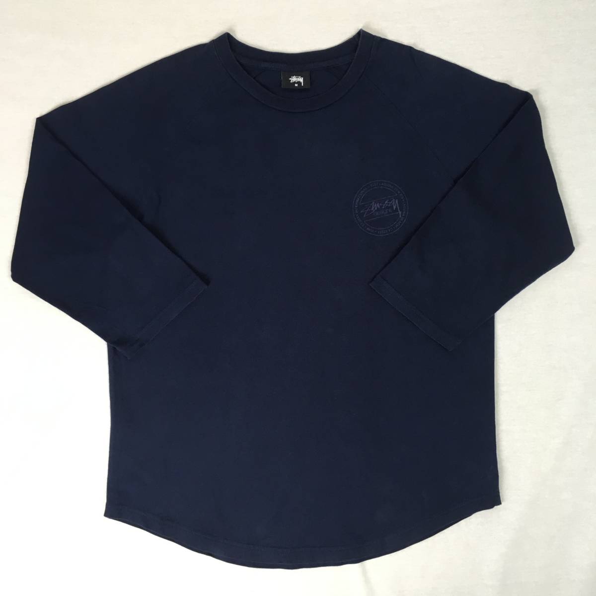STUSSY ステューシー ラグラン 七分袖 Tシャツ バックプリント Mサイズ ネイビー拍卖