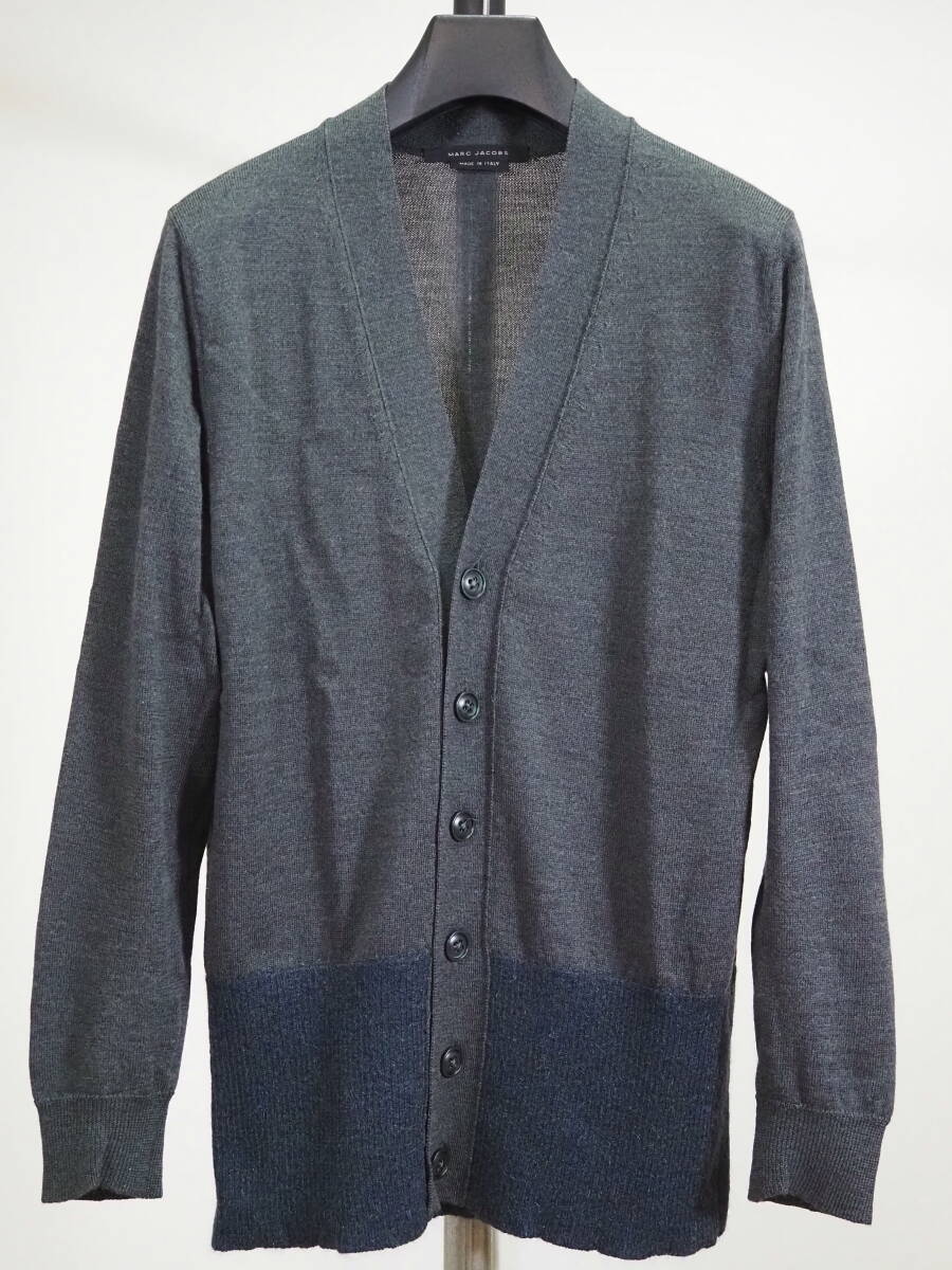 MARC JACOBS マークジェイコブス 15AW裾切り替えカーディガンXS灰×紺 Italy製拍卖