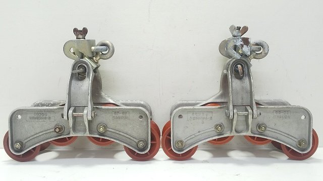 (1円スタート!) YASUDA ヤスダ 4キンシャ 4連金車 2個セット 架空ケーブル線路 架線道具 電設工事 動作良好 B9964拍卖