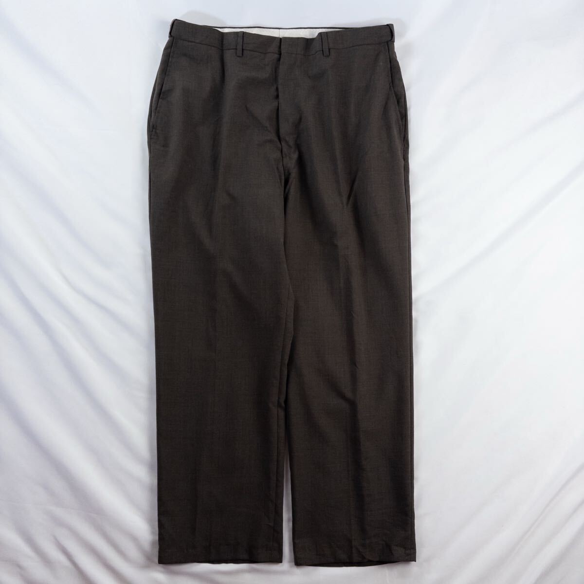 US Vintage メキシコ製 90s HAGGAR ポリ ウール ノータック カスリ フェード ブラウン 茶色 レトロ ワイド ドレス スラックス トラウザーズ拍卖