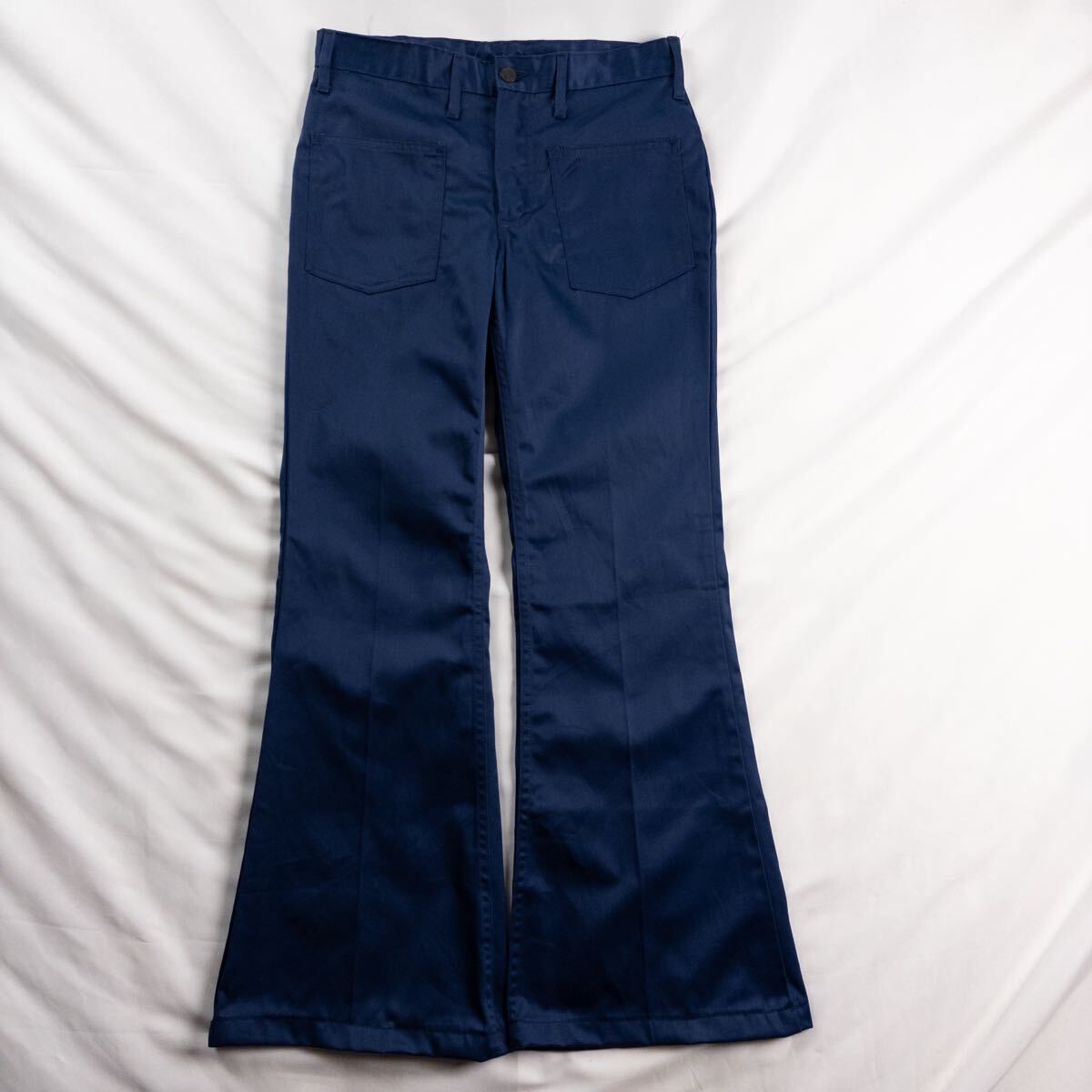 US Vintage 90-00s TORNADO ポリエステル 光沢 ネイビー 紺 フレア ブーツカット ベルボトム ユニフォーム ワークパンツ拍卖