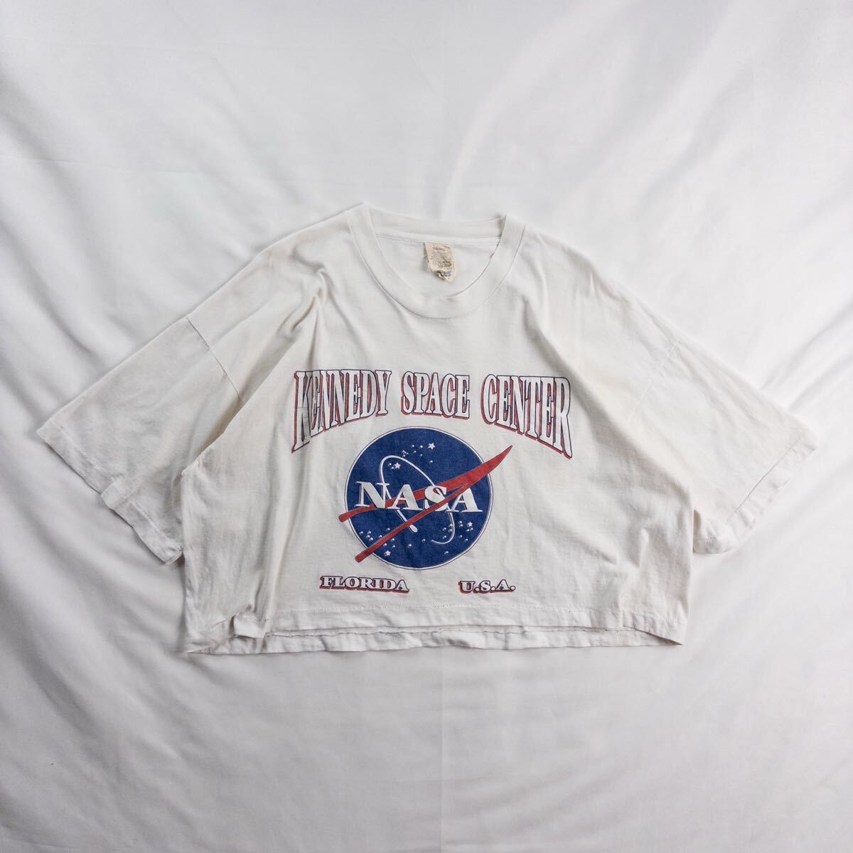 US Vintage 90s SCREEN STARS コットン100% シングルステッチ ホワイト 白 プリント NASA 企業 ロゴ リメイク 短丈 ショート丈 Tシャツ拍卖
