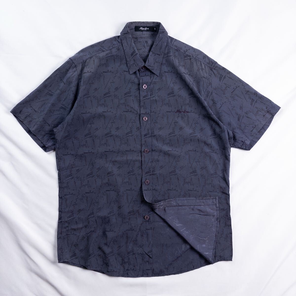 Euro Vintage 00s Mardra シルク? 光沢 刺繍 立体 ストライプ アート ポップ 抽象 クレイジーパターン 総柄 デザインシャツ拍卖