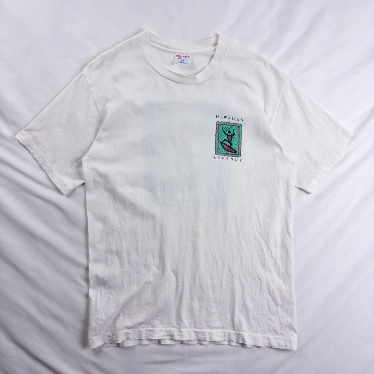 US Vintage アメリカ製 90s SOF Tee コットン100% シングルステッチ HAWAIIAN LEGENDS ハワイアン レジェンド ホワイト 白 プリントTシャツ拍卖