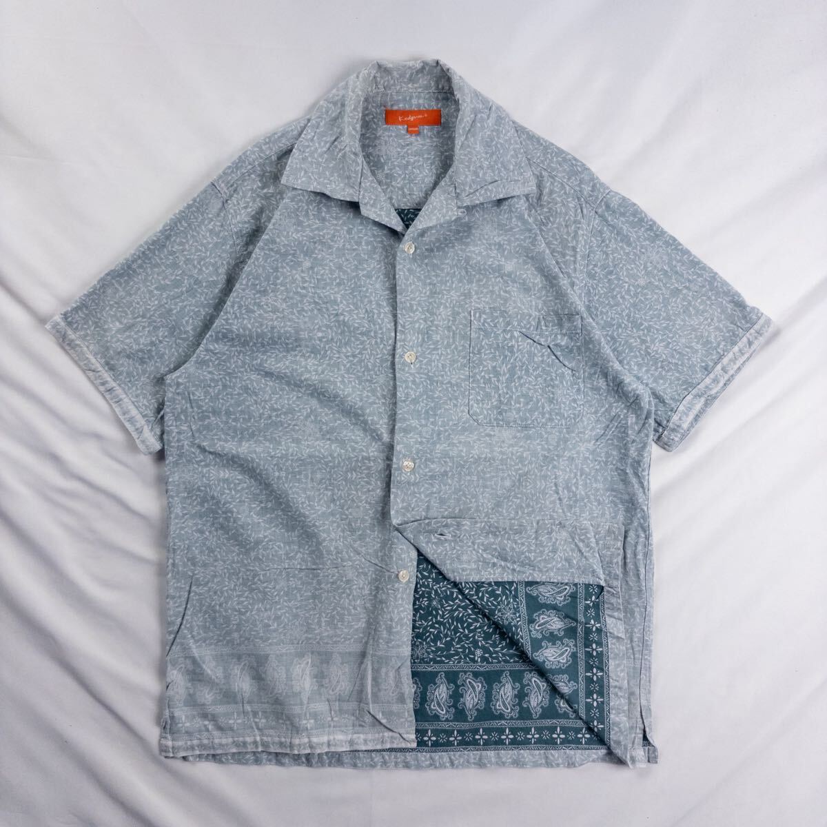 US Vintage 00s Kedgeree コットン100% 開襟 オープンカラー リーフ ボタニカル 裏地 ペイズリー柄 リブ ボックスシルエット 総柄シャツ拍卖