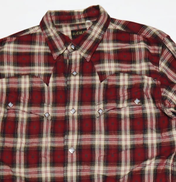 LS93フラッドヘッドFLAT HEAD古着ウエスタンシャツ長袖シャツ日本製ネルシャツ赤系xクリーム系他チェックシャツ裾マチ付38ボックスシャツ拍卖