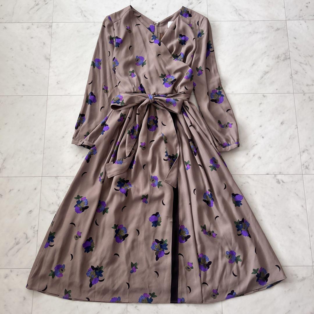 グレースクラス ワンピース 花柄 ベージュ系 36サイズ ウエストゴム入り拍卖