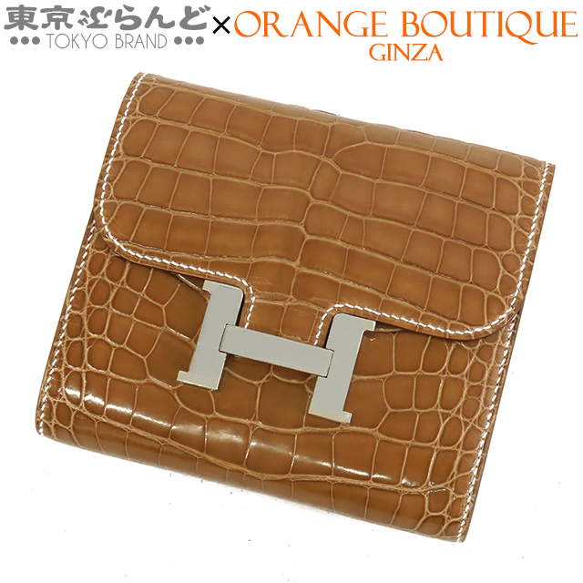 101807560 エルメス HERMES コンスタンス コンパクト A刻印 フィセル シルバー金具 アリゲーター 二つ折り財布 レディース拍卖