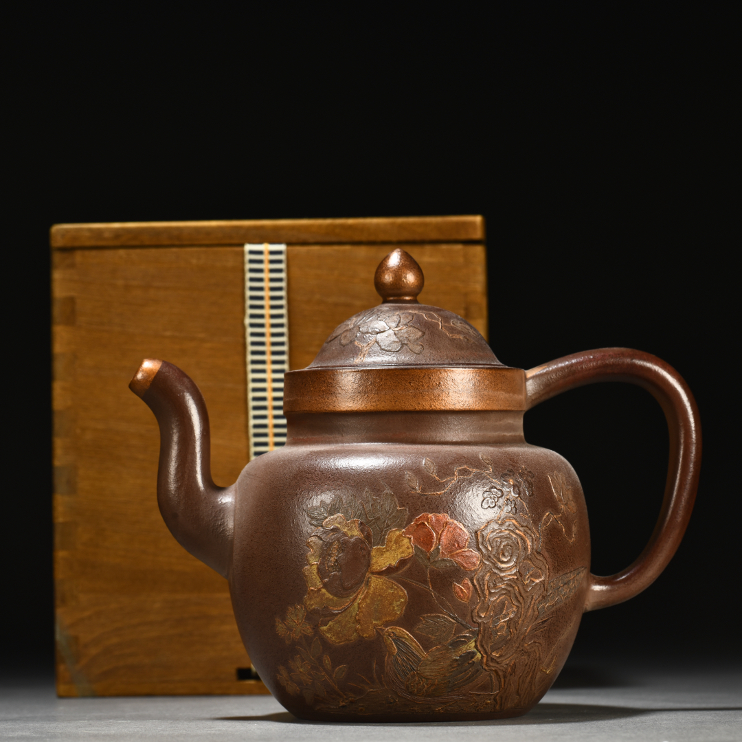 TM7#4035【3.1】人間国宝 中国骨董 紫砂壺【老紫砂泥絵施彩蒔絵壺】磁器 工芸品 陶芸 精美彫 置物 收藏品 伝世家珍拍卖