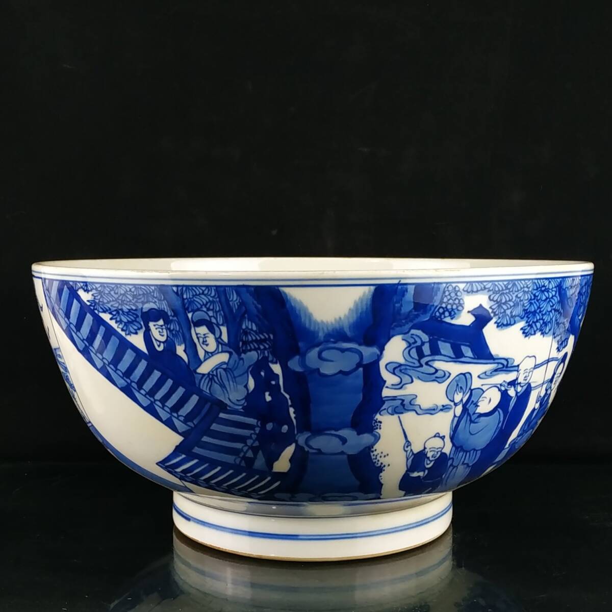 TM7#5092【3.1】中国骨董 人間国宝 磁器【大清康熙青花手画人物故事大碗】工芸品 施釉陶 青花磁 陶芸 精美彫 置物 收藏品 拍卖