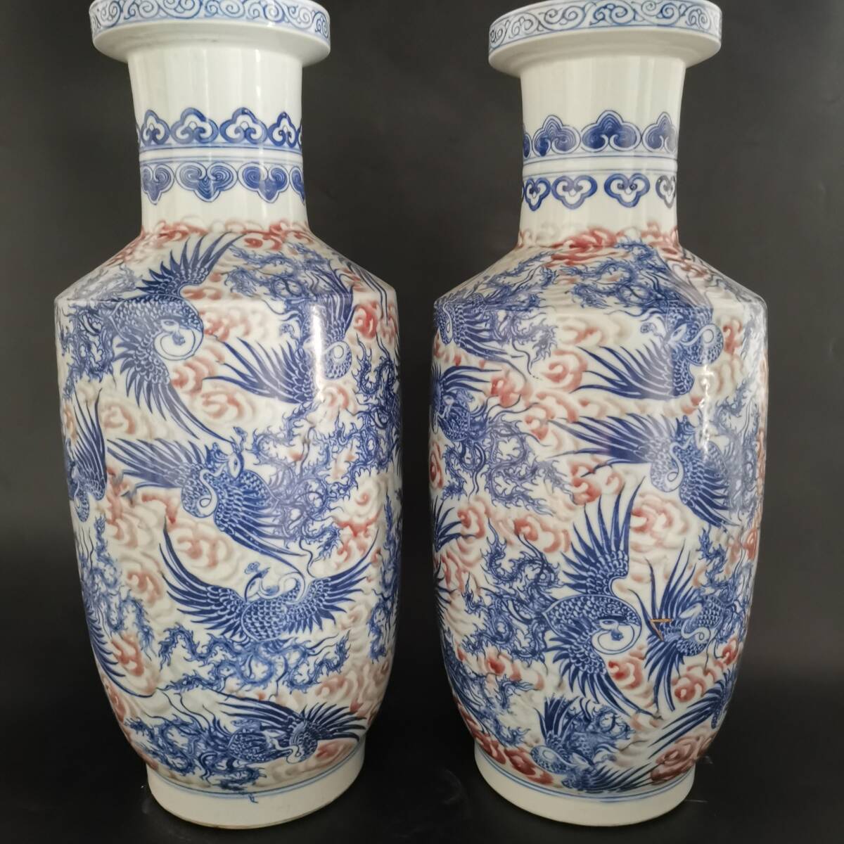 A012【3.1】中国骨董 人間国宝 磁器【私旧蔵大清雍正年制青花釉里紅棒槌瓶】工芸品 施釉陶 青花磁 陶芸 精美彫 置物 收藏品 拍卖