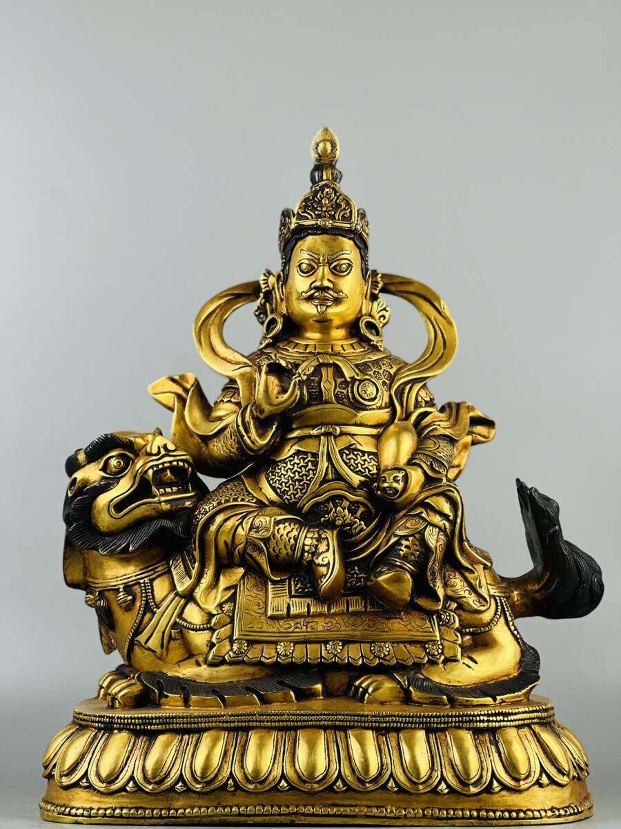 TM7#5850【3.1】 人間国宝 中国骨董 仏教美術 仏像【大明永楽年施、老紫銅の真黄金財神仏像】 置物 工芸品 時代物 珍品旧蔵 伝世家珍 拍卖