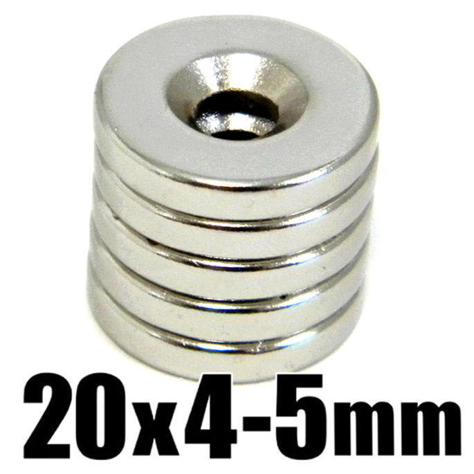 ◆ 穴あき 丸形 マグネット ◆ ネオジム 超強力 磁石 ◆ 直径20mm x 厚み4mm(ネジ穴 5mm)【5個セット】拍卖
