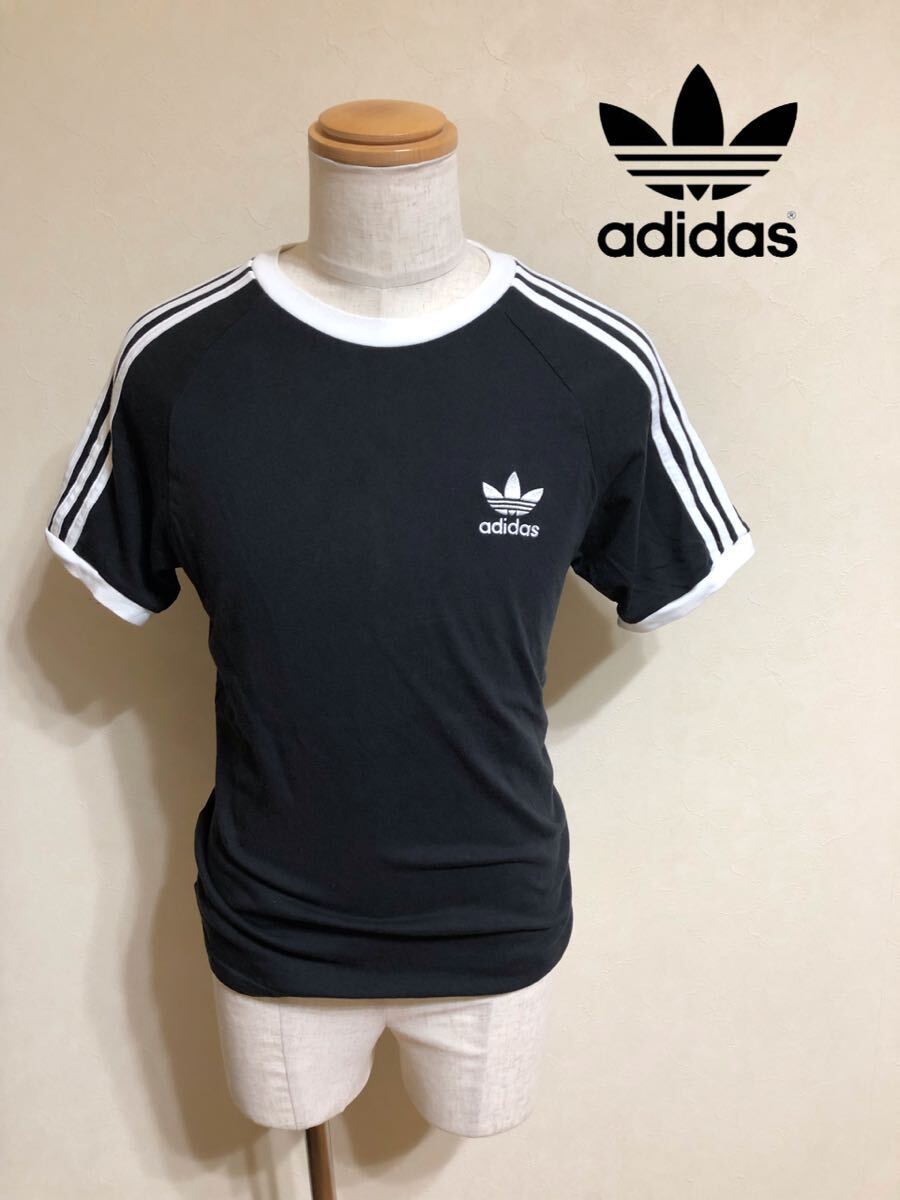 adidas originals アディダス オリジナルス クルーネック Tシャツ 3本線 トップス サイズM 170/92A 半袖 ブラック GN3495拍卖
