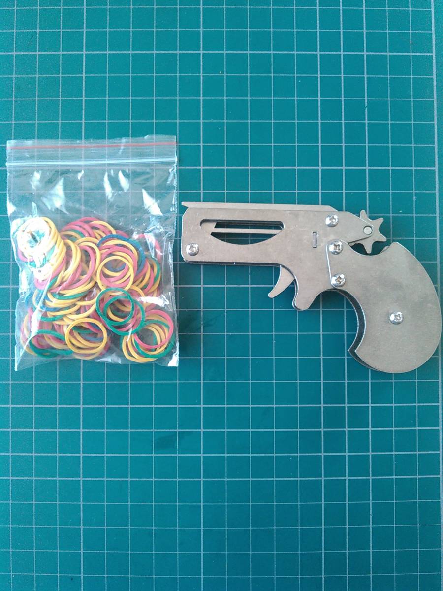 ラスト1個 ステンレス製 連発式ゴム鉄砲 輪ゴム100個セット 検)駄菓子屋 玩具 昭和 レトロ シンプル メンコ ベーゴマ 拍卖