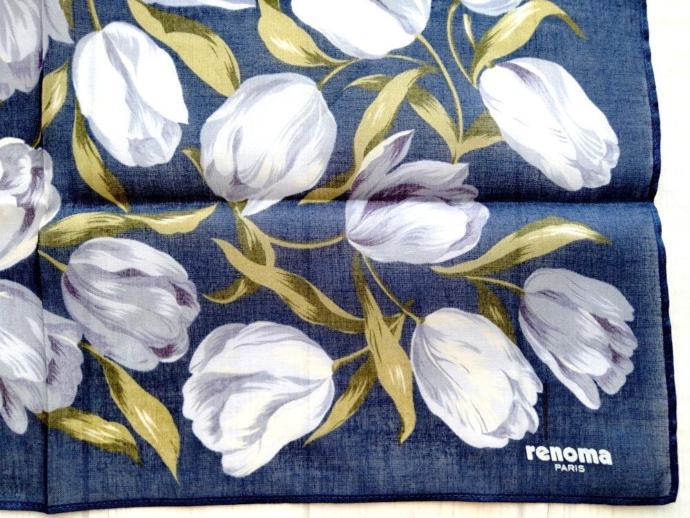 新品★即決★renoma レノマ ハンカチ チューリップ 花柄 レディース 女性 綿100% ブランド ブルー 青拍卖