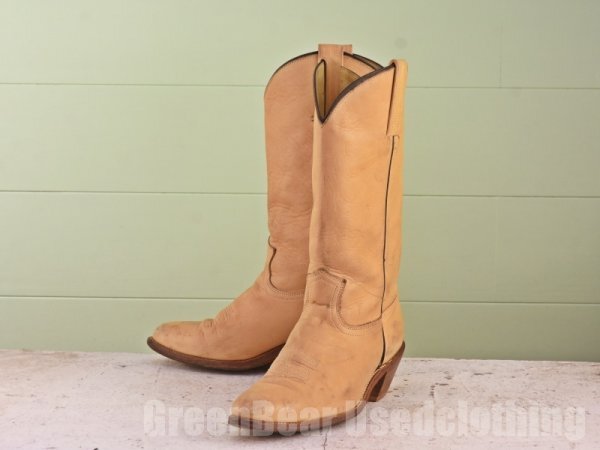 B774 USA製 フライ FRYE ビンテージ ウエスタンブーツ ワイズ細め ベージュ メンズ 10.5D 28.5cm拍卖