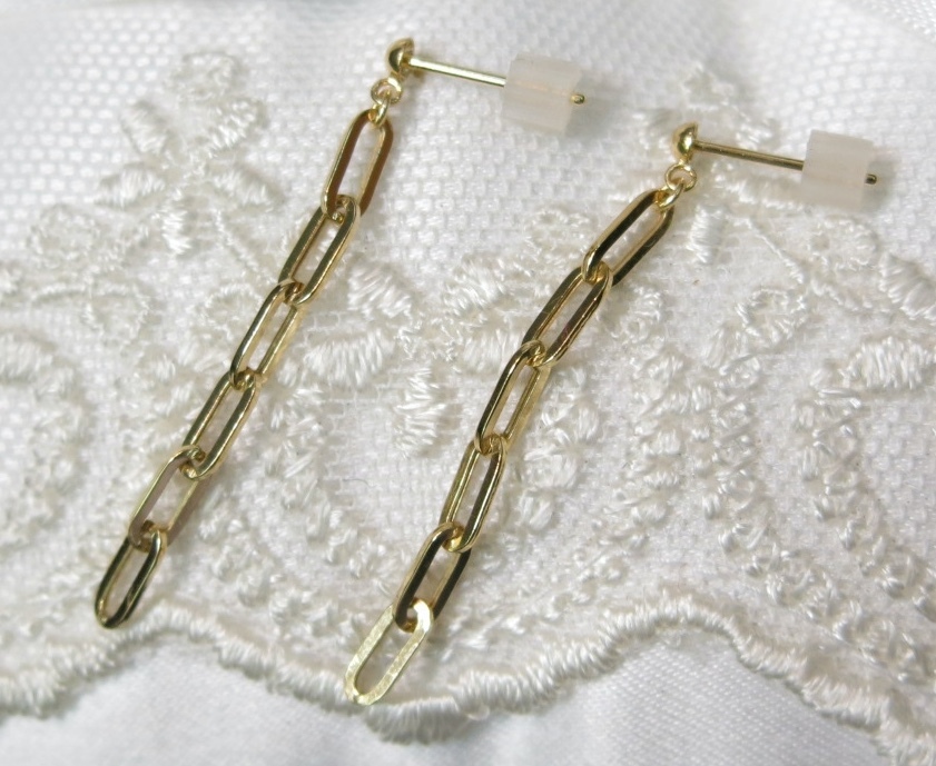 新品 送料無料 18金 イエローゴールド製 ぶら下がり クリップチェーン タイプ ロング ピアス 約2.7mm幅/K18 YG 750 18K/地金 シンプル拍卖