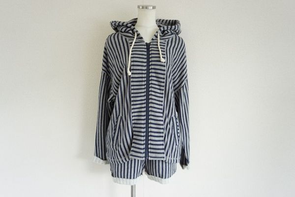 moussy マウジー レディース セットアップ ルームウエア パーカー ショーツ スウェットボーダー 紺灰系 サイズ:F【954876】拍卖