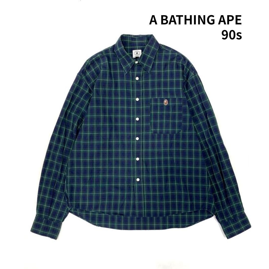 90s NIGO期 A BATHING APE アベイシングエイプ エイプ ブラックウォッチ チェック シャツ 長袖シャツ M/初期 90年代 旧タグ エイプヘッド拍卖