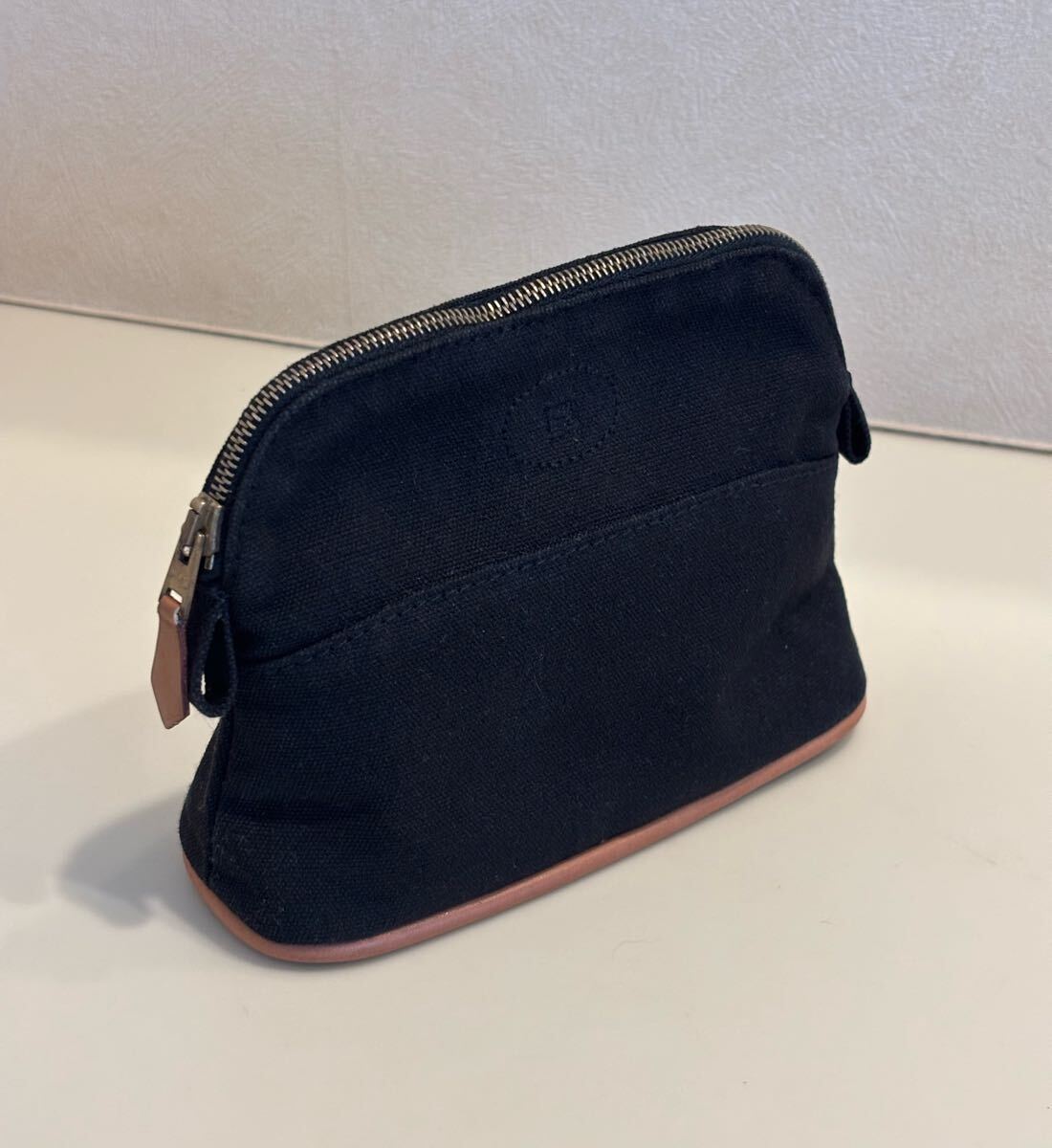 HERMES ボリードコットン素材ポーチ 小物入れ 化粧ポーチ 黒 Made in France 拍卖