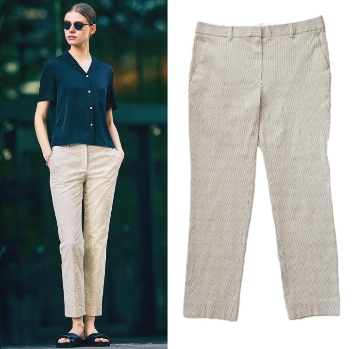 Theory セオリー 23SS サッカー素材テーパードパンツ「Crisp Sucker Treeca GZ 」 4 ベージュ系 ウォッシャブル クロップドパンツ拍卖