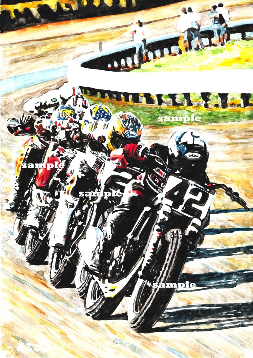A4プリントです AMA ダートトラックレース 水彩画 バイクイラスト ハーレーダビッドソン   拍卖