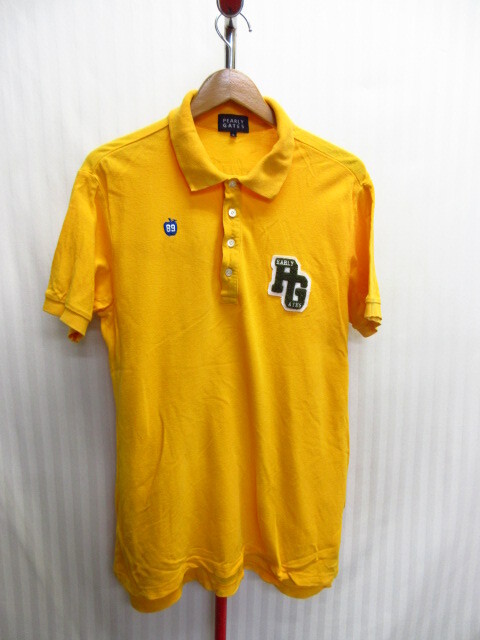 パーリーゲイツ ポロシャツ メンズ6 イエロー 襟付き半袖カットソー ゴルフウエア ゴルフシャツ アップル刺繍スポーツシャツ 黄 07044拍卖