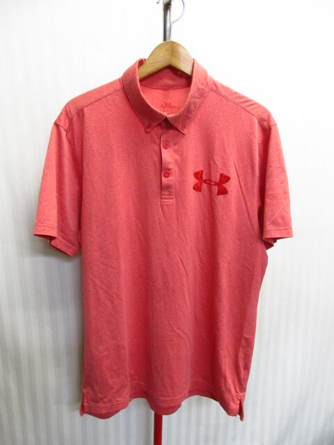 アンダーアーマー ポロシャツ メンズXL LL 赤ピンク系 襟付き半袖カットソー ゴルフウエア ゴルフシャツ 速乾スポーツシャツ 07082拍卖