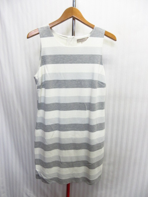 未使用 バナナリパブリック ワンピース SIZE4 グレー白ボーダー柄ノースリーブシャツ 袖なしワンピース 春夏 サマーカットソー 07093拍卖
