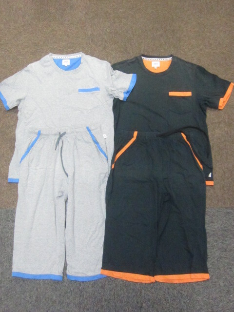 タケオキクチ リラックスウエア上下セットアップ 2組4枚セット メンズML 黒グレー パジャマ ルームウエア スウェットTシャツ ショーツ07129拍卖