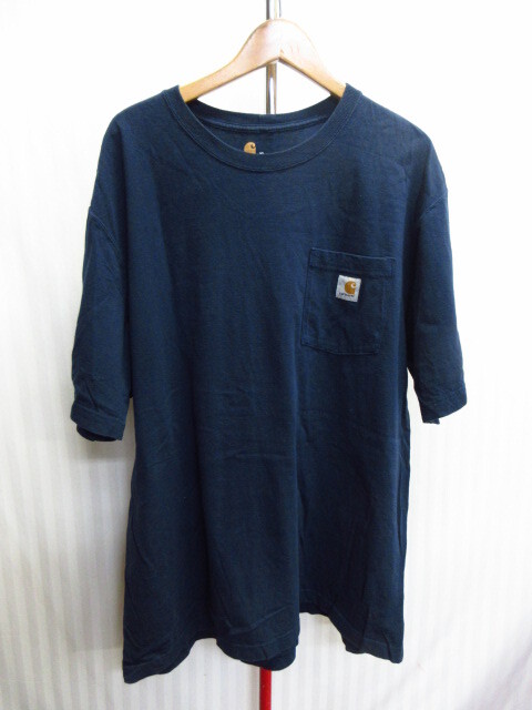 CARHARTT カーハート ORIGINAL FIT Tシャツ メンズXL LL 紺 ビッグシルエットシャツ ポケット付きTシャツ ロゴTシャツ ネイビー07114拍卖
