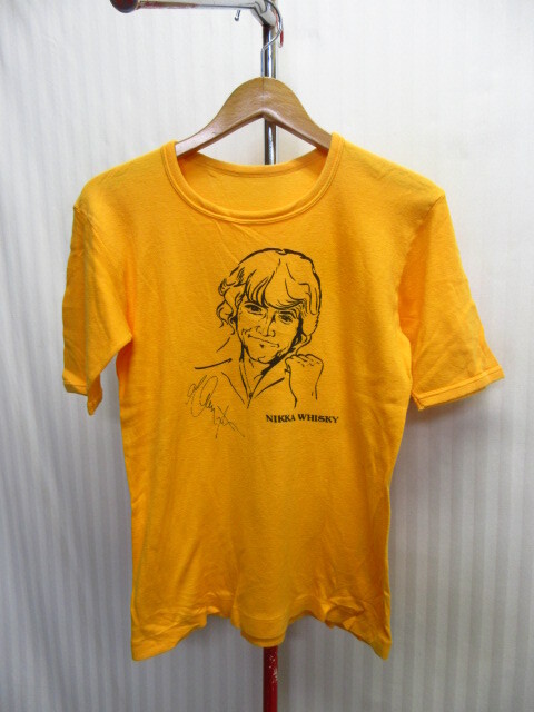 ニッカ・ウイスキー 草刈正雄 80sヴィンテージ Tシャツ イエローシャツ 半袖カットソー 昭和レトロ オールド ノベルティ 希少品07114拍卖