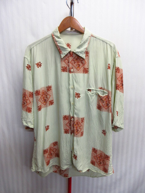 UNISEM 90sヴィンテージ スペイン製 レーヨンシャツ メンズ52 XL相当 総柄シャツ 襟付き半袖カットソー 半袖シャツ 07161拍卖