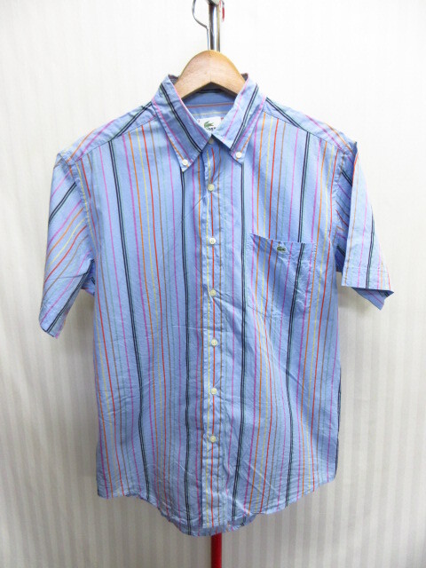 ラコステ 半袖ボタンダウンシャツ メンズ3 レインボー柄シャツ ブルーシャツ ストライプ柄シャツ 絵尾後付き半袖シャツ 襟付きシャツ07184拍卖