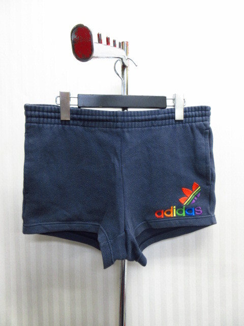 アディダス 80sヴィンテージ カラフル トレフォイル刺繍ショートパンツ メンズM レインボー三つ葉ロゴスウェットショーツ ジャージ07181拍卖