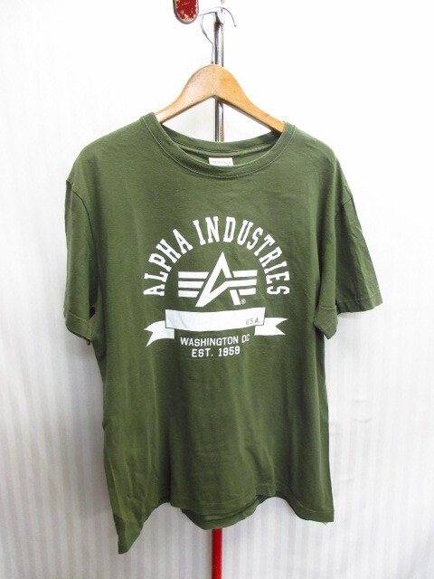 ALPHA アルファ ビッグロゴTシャツ メンズXL LL ミリタリーシャツ カーキグリーンシャツ 半袖カットソー 半袖シャツ 半袖ウエア 07181拍卖