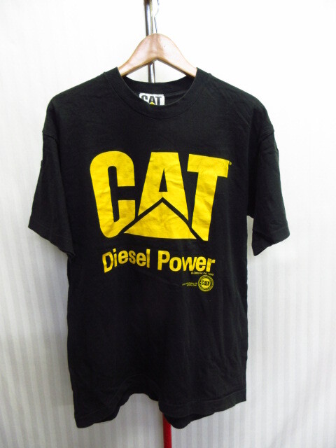 USA製 CAT キャタピラー 90sヴィンテージ Tシャツ メンズUS L XLサイズ 黒 アメリカ製ティーシャツ 企業もの 半袖カットソー 07254拍卖