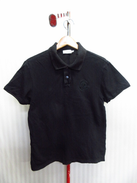 モンクレール ロゴ刺繍ポロシャツ メンズM 黒 オールブラックシャツ ライン半袖ポロシャツ 襟付き半袖カットソー 半袖シャツ 07252拍卖