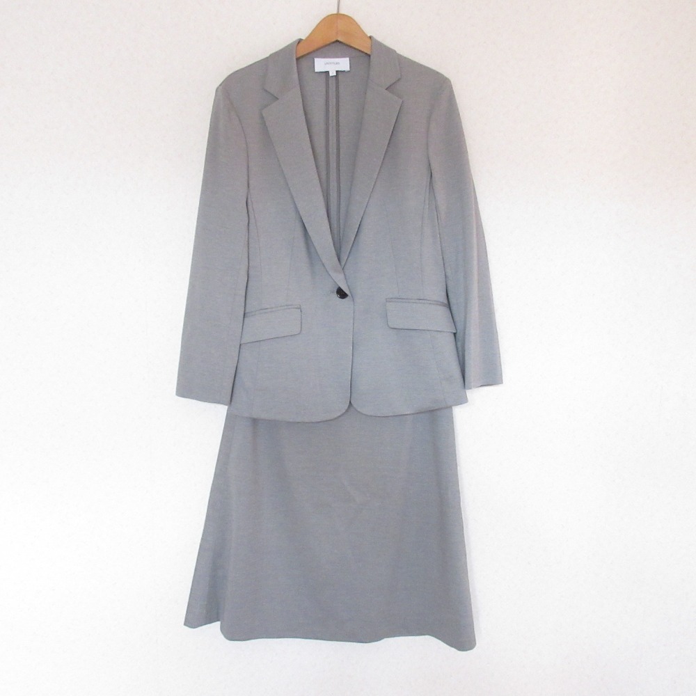 良品 UNTITLED アンタイトル シングルジャケット ひざ丈 スカート スーツ セットアップ 2/3 グレー拍卖