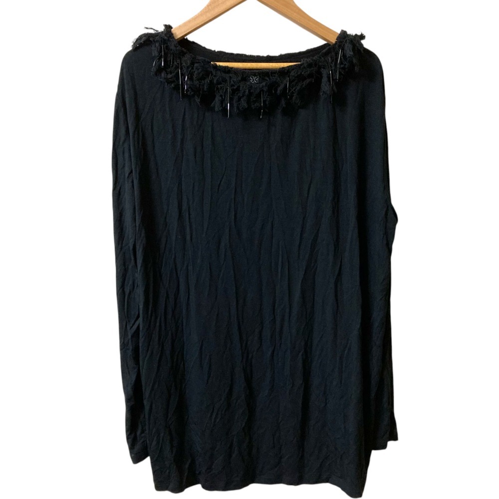 美品 Max Mara Weekend マックスマーラ ウィークエンド ストレッチ ビーズフリンジネック ブラウス XXL ブラック拍卖