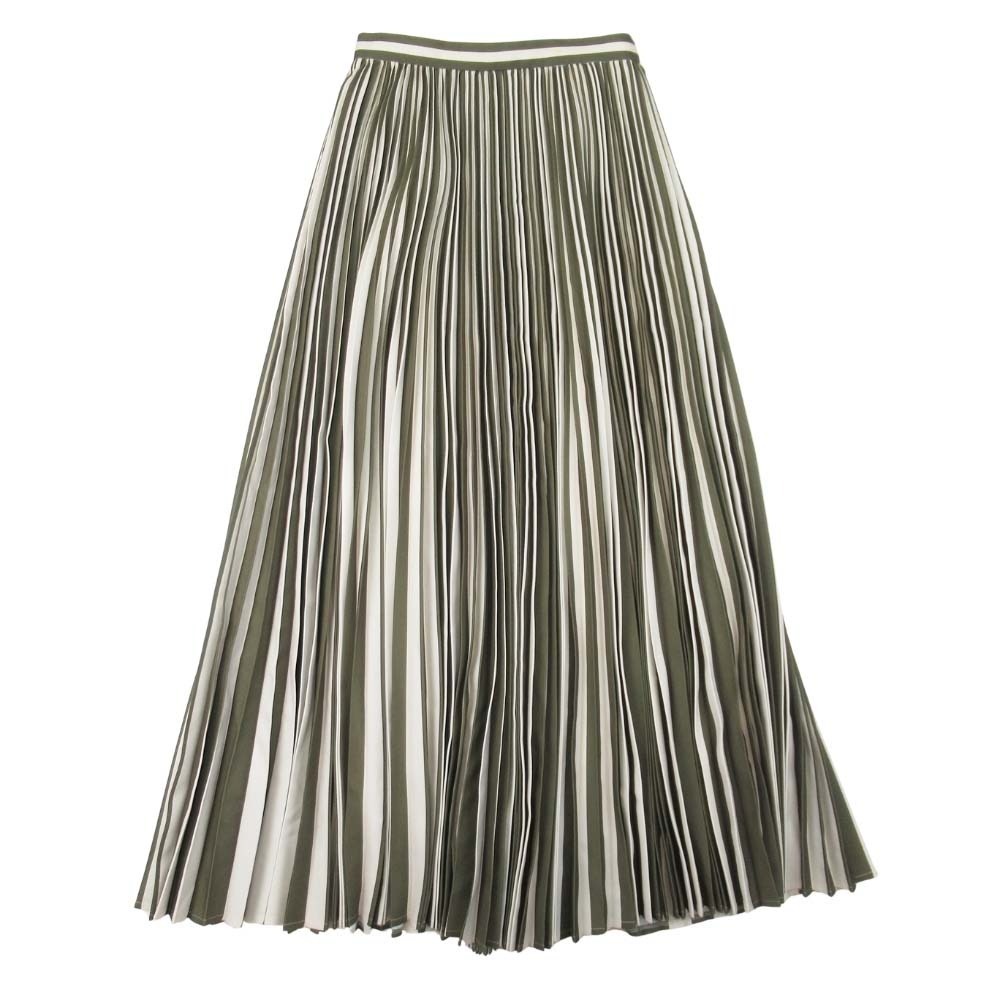 美品 TSURU by MARIKO OIKAWA ツルバイマリコオイカワ ストライプ ロング プリーツスカート マキシ丈 34 カーキ×アイボリー拍卖