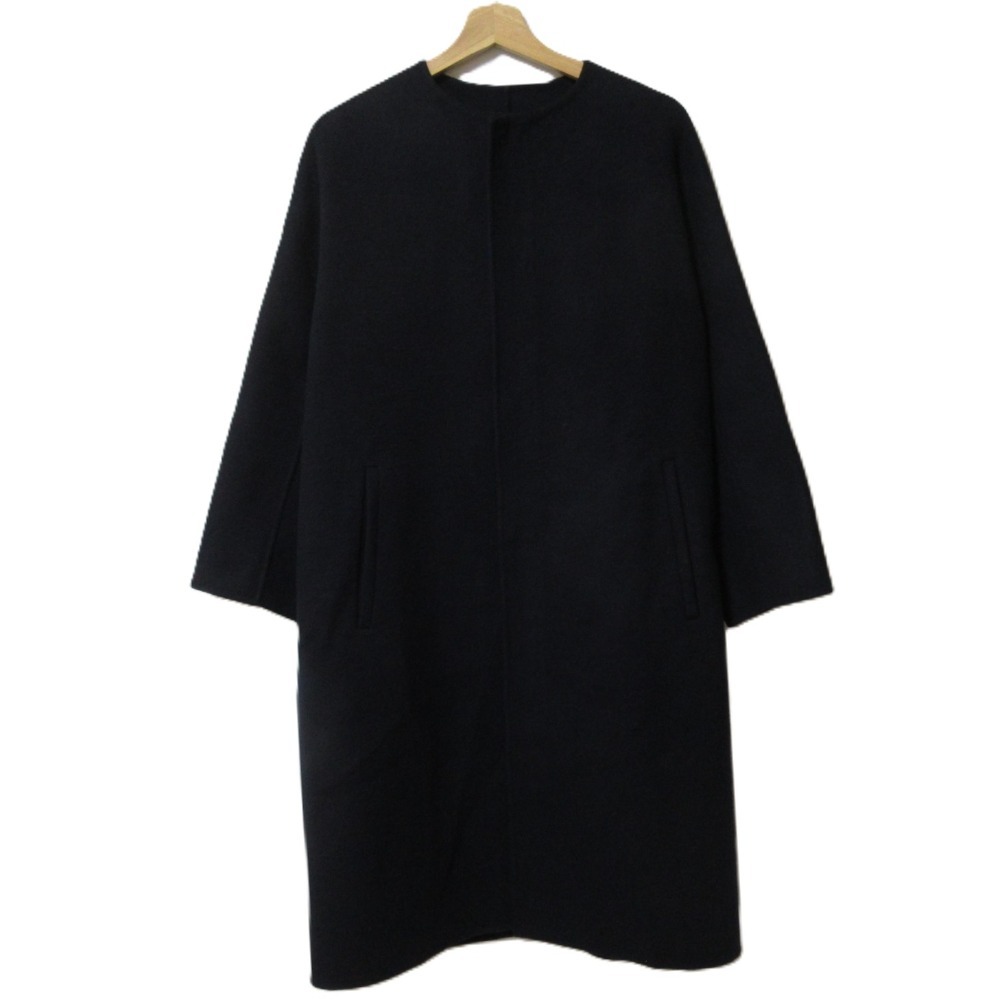 美品 Drawer ドゥロワー ウールケヌキノーカラーコート 6525-299-0723 サイズ36 ダークネイビー拍卖